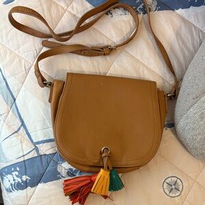 Brown Leather Crossbody Bag with Tassels